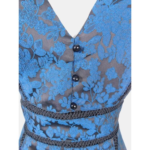 Floral Ruffle Top Womens Small Jacquard Fit Flare Button V Neck Blouse - Picture 4 of 12